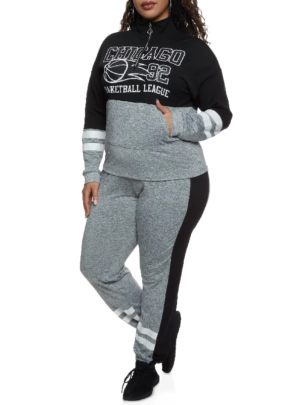 Plus Size Chicago 92 Basketball League Half Zip Sweatshirt