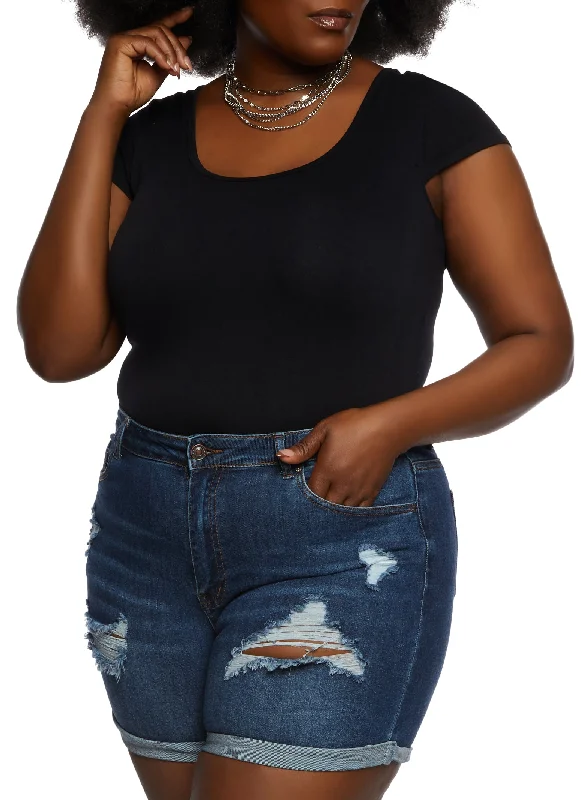 Plus Size Crew Neck Cross Back Bodysuit