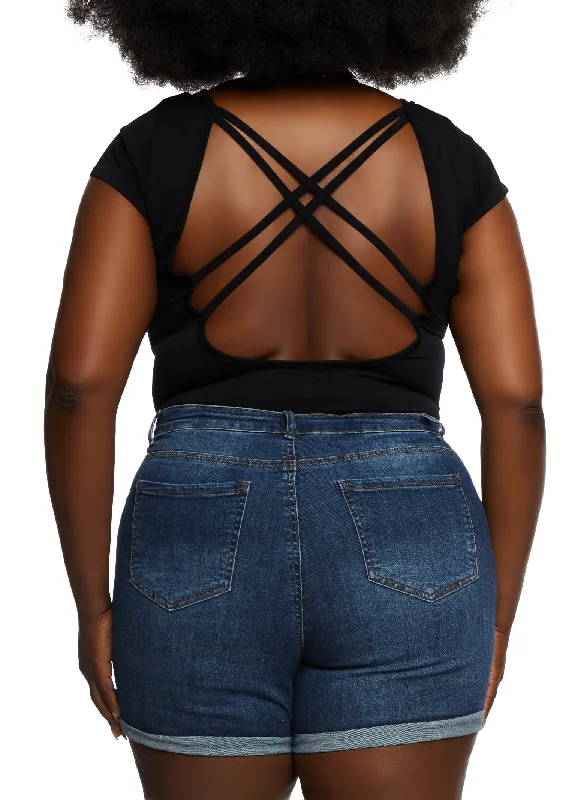 Plus Size Crew Neck Cross Back Bodysuit