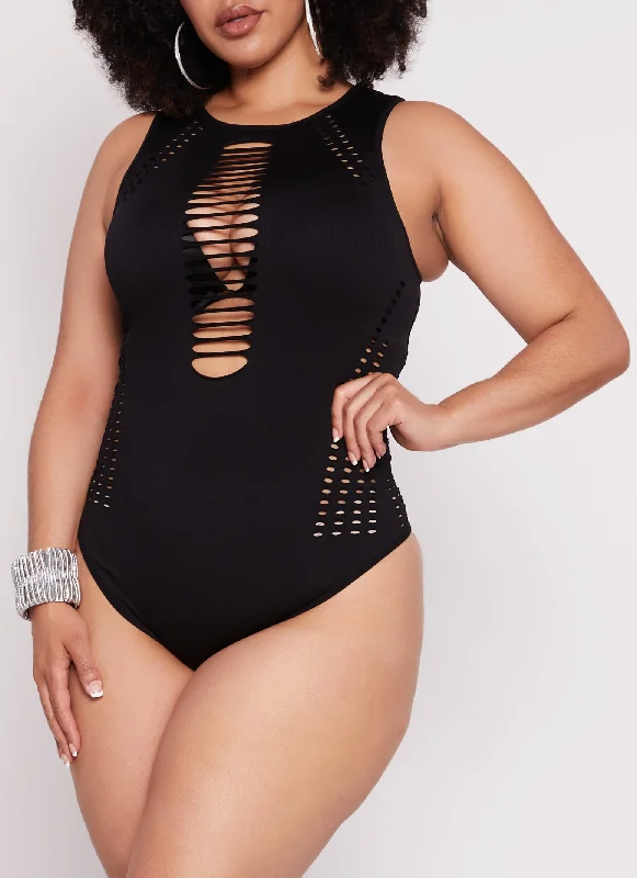 Plus Size Cut Out Seamless Bodysuit