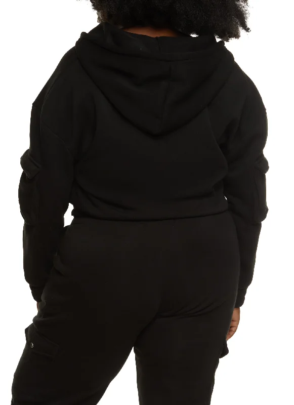 Plus Size Zip Front Cargo Pocket Hoodie