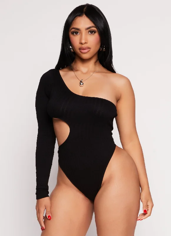 Seamless Cut Out One Shoulder Long Sleeve Bodysuit