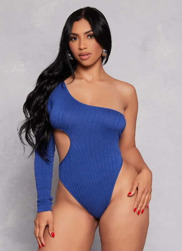 Seamless Cut Out One Shoulder Long Sleeve Bodysuit