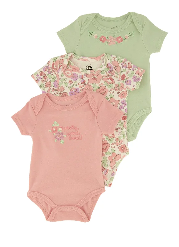 Baby Girls 0-9M Pretty Sweet Loved Bodysuit Trio