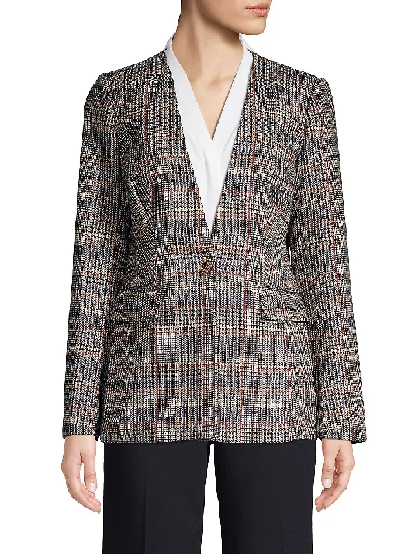 Calvin Klein Women's Plaid Tweed Blazer Brown Size 16