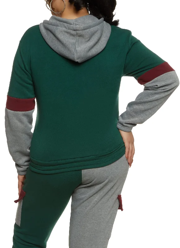 Plus Size Color Block Flap Pocket Hoodie