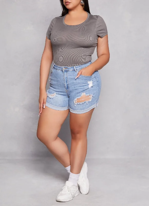 Plus Size Daisy Ribbed Crew Neck Bodysuit