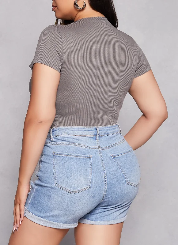 Plus Size Daisy Ribbed Crew Neck Bodysuit