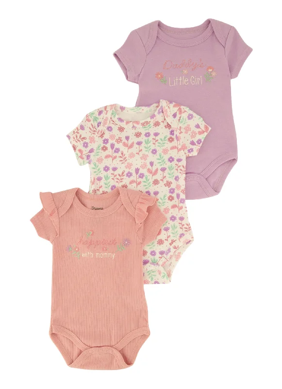 Baby Girls 0-9M Happiest with Mommy Graphic Bodysuit Trio