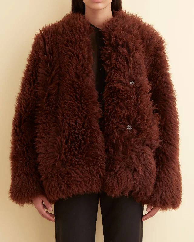 Crane Shag Shearling Coat - Brown