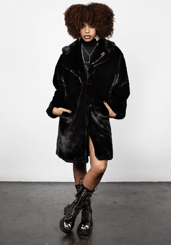 Creature Oversized Fur Coat - Black