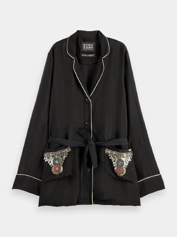 Embroidered belted pyjama blazer