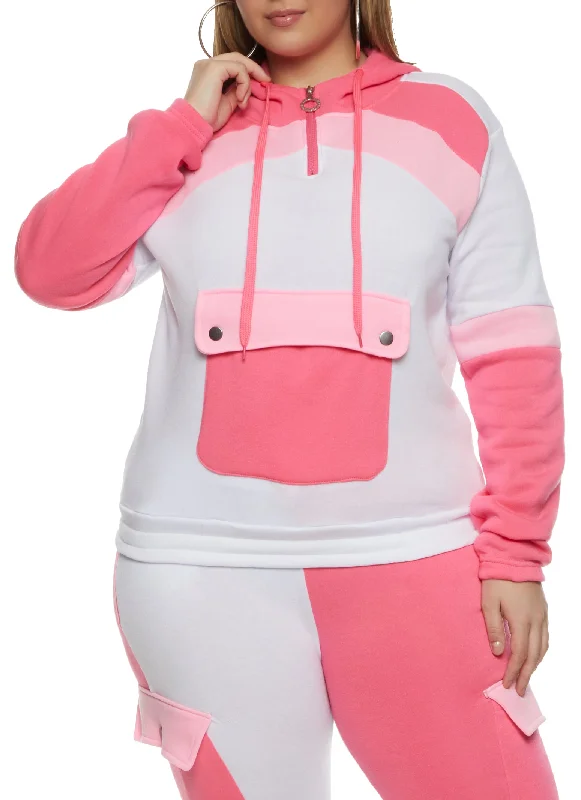 Plus Size Color Block Flap Pocket Hoodie