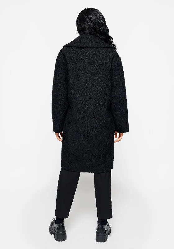 Gorgon Bouclé Oversized Coat with Snake Brooch - Black