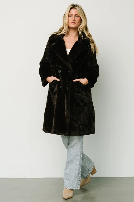 Graham Long Faux Fur Coat | Deep Brown