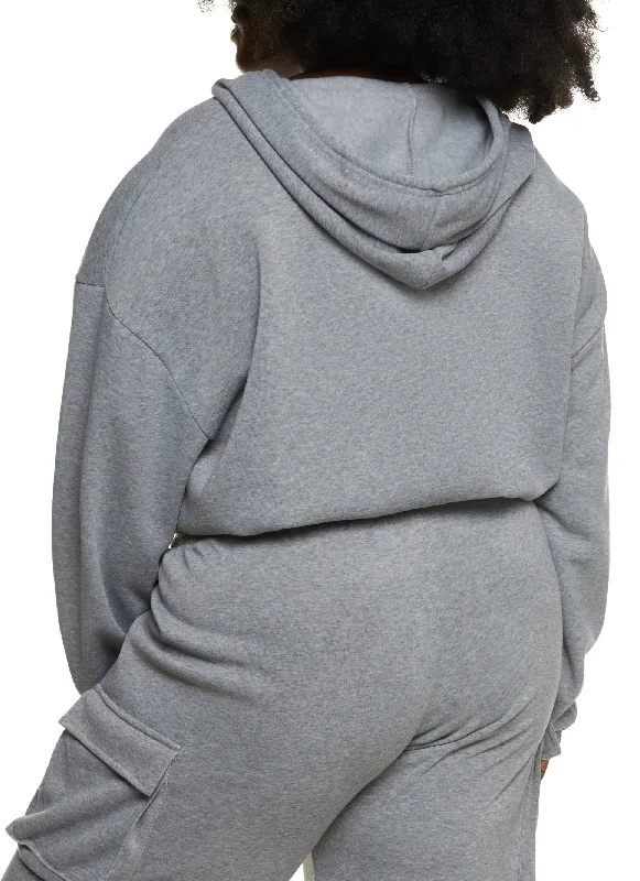 Plus Size Cargo Pocket Zip Front Hoodie