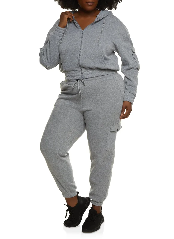 Plus Size Zip Front Cargo Pocket Hoodie