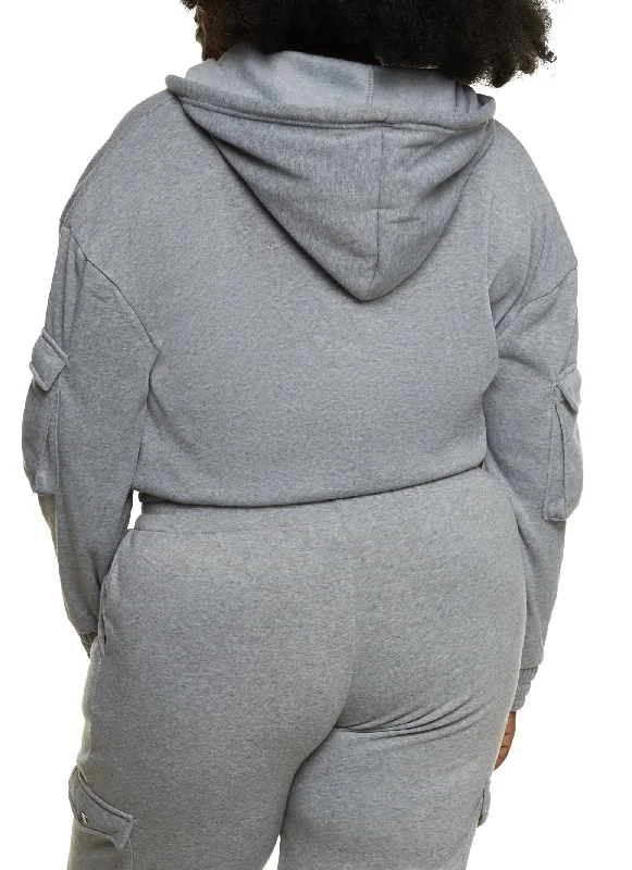 Plus Size Zip Front Cargo Pocket Hoodie