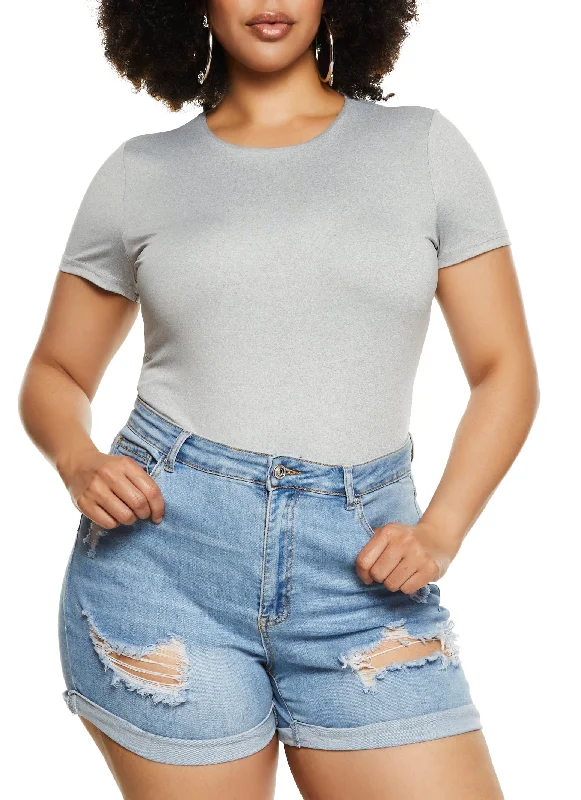 Plus Size Daisy Double Layer Crew Neck Bodysuit