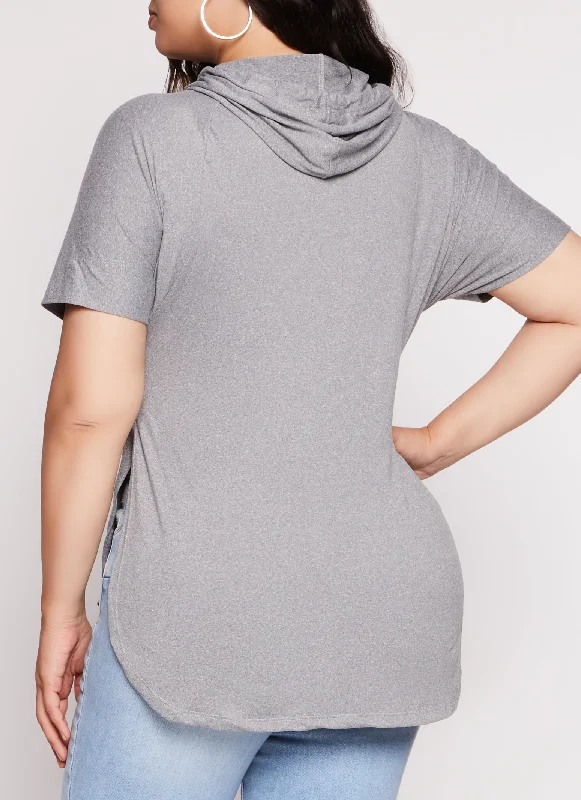 Plus Size Laser Cut Hooded Top