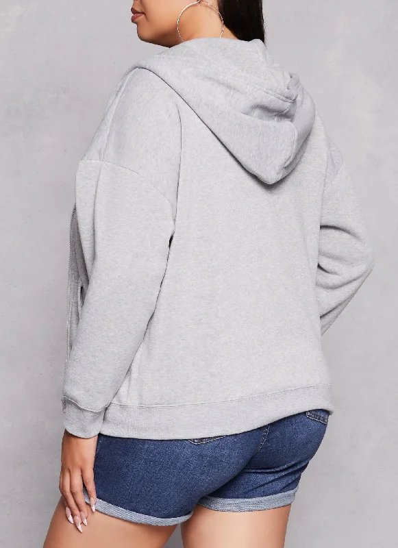 Plus Size Solid Zip Front Hoodie