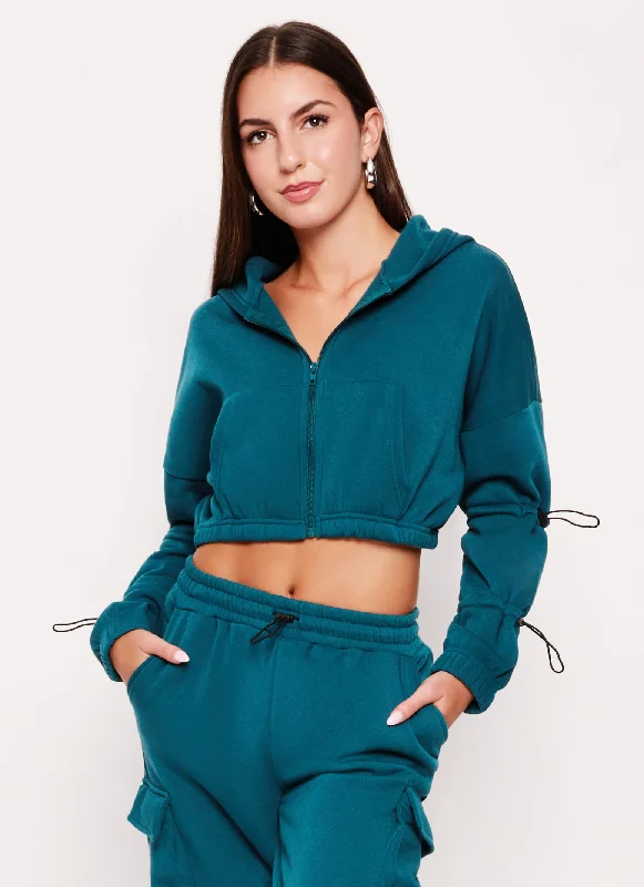 Fleece Toggle Drawstring Zip Front Hoodie