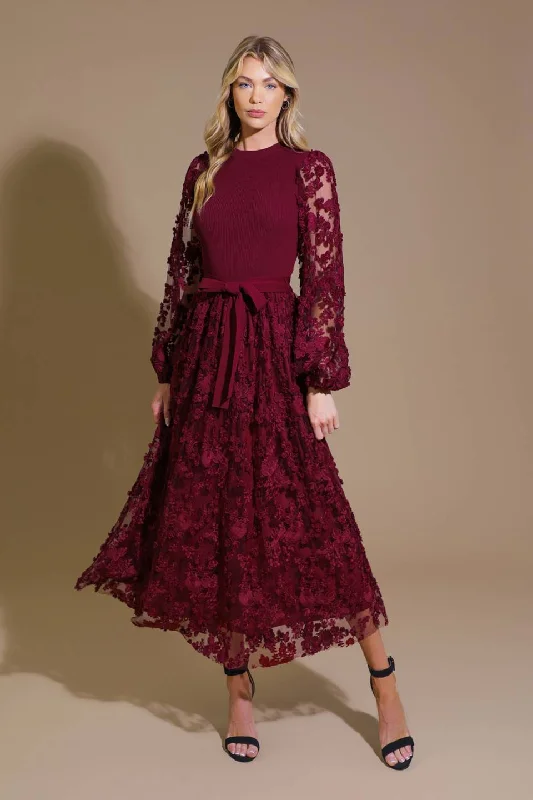 STAY HAPPY LACE SWEATER MIDI DRESS