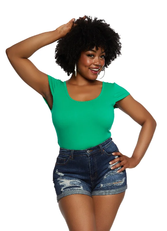 Plus Size Crew Neck Cross Back Bodysuit