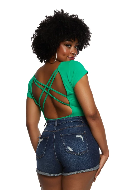 Plus Size Crew Neck Cross Back Bodysuit