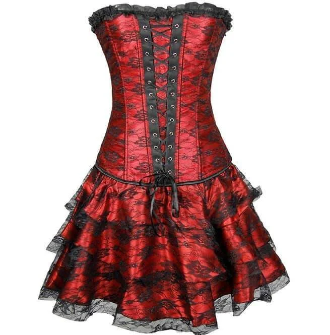 Women's Goth Lace Up Corset Bustier With Skirt