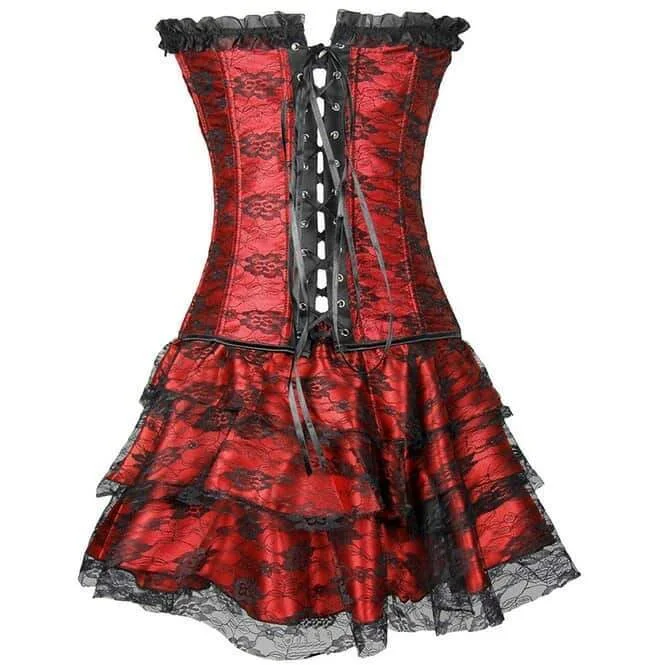 Women's Goth Lace Up Corset Bustier With Skirt