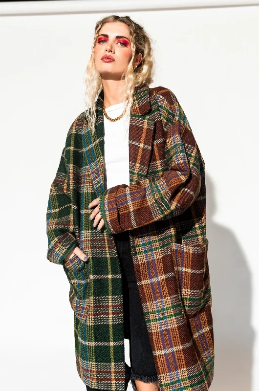 Scorpio 2.0 Half + Half Oversized Coat in Pine + Brown *RESTOCKED*