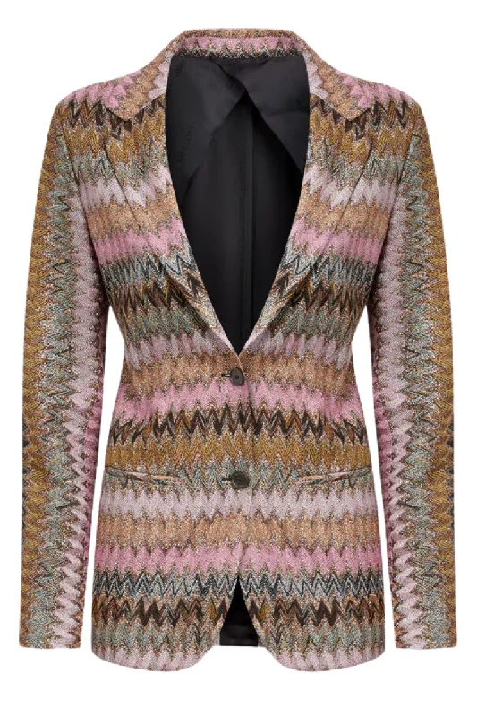 Lamé Chevron Knit Blazer