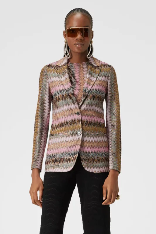 Lamé Chevron Knit Blazer