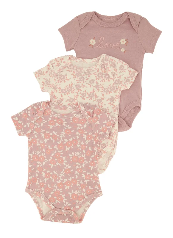 Baby Girls 0-9M Love Floral Print Bodysuit Trio