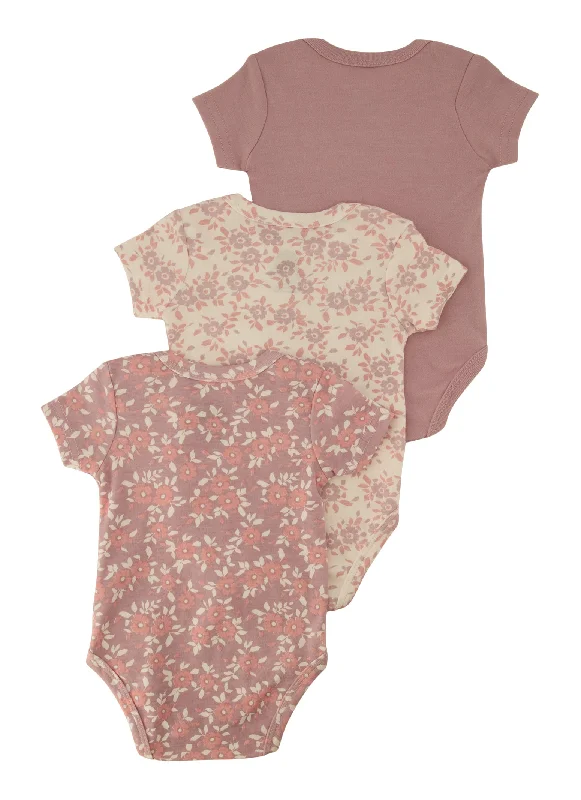 Baby Girls 0-9M Love Floral Print Bodysuit Trio