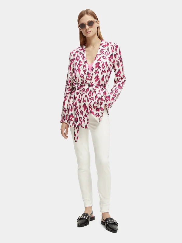 Lightweight printed belted blazer