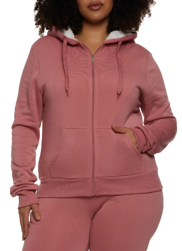 Plus Size Sherpa Lined Zip Front Hoodie