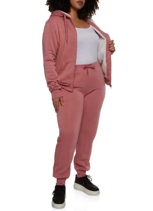 Plus Size Sherpa Lined Zip Front Hoodie