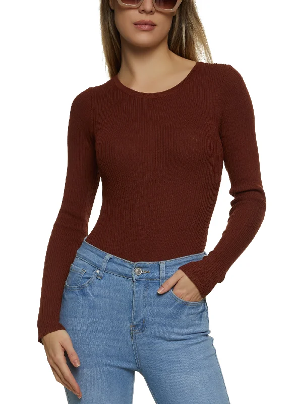 Ribbed Crew Neck Long Sleeve Bodysuit