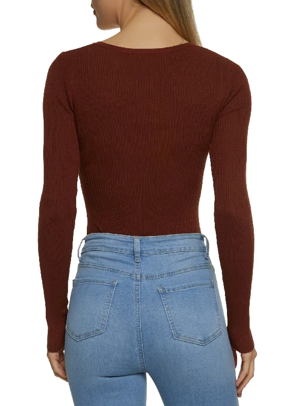 Ribbed Crew Neck Long Sleeve Bodysuit