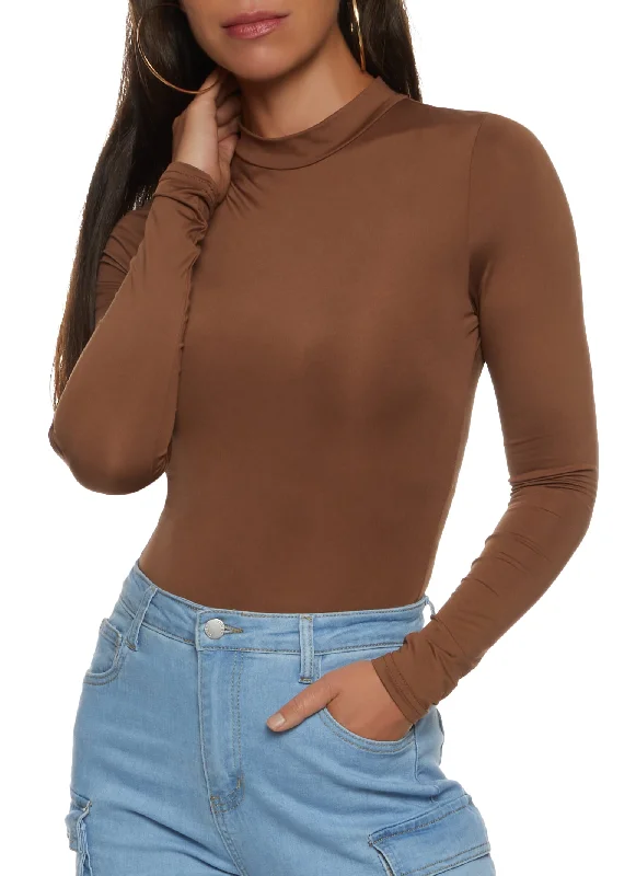 Solid Mock Neck Long Sleeve Bodysuit