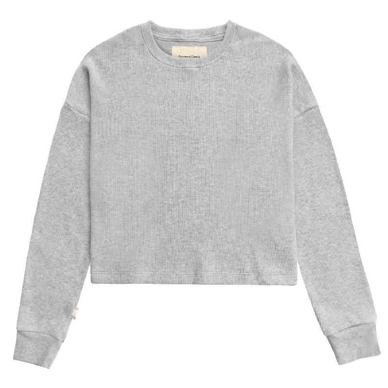 Morning Waffle Long Sleeve Crop Top Heather Grey