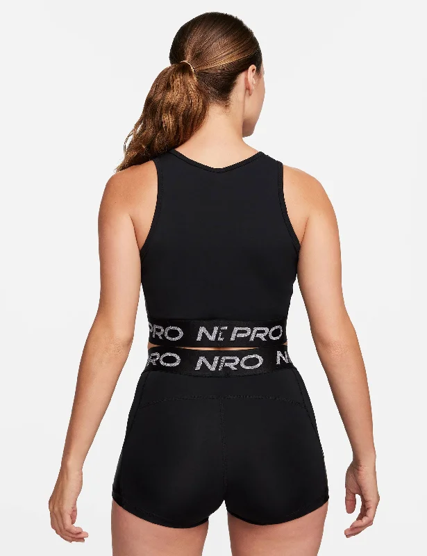 Pro Dri-FIT Cropped Tank Top - Black/Metallic Silver