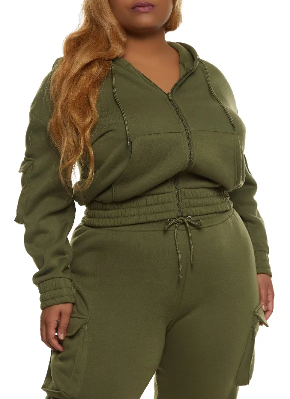 Plus Size Zip Front Cargo Pocket Hoodie