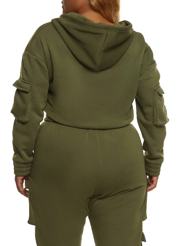 Plus Size Zip Front Cargo Pocket Hoodie