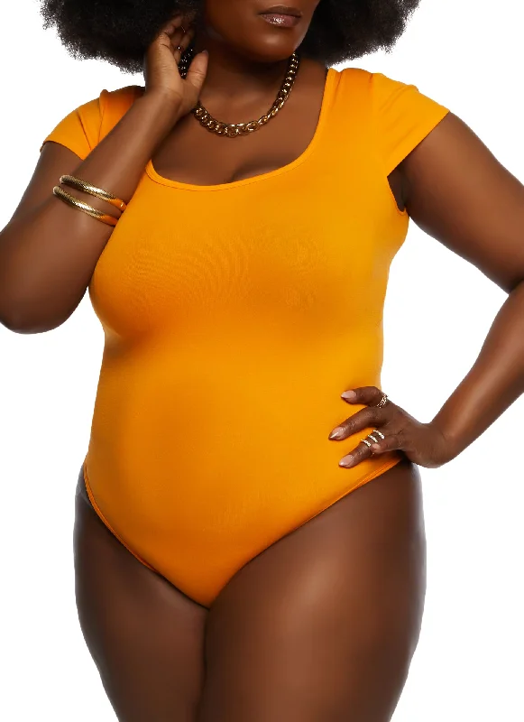 Plus Size Crew Neck Cross Back Bodysuit