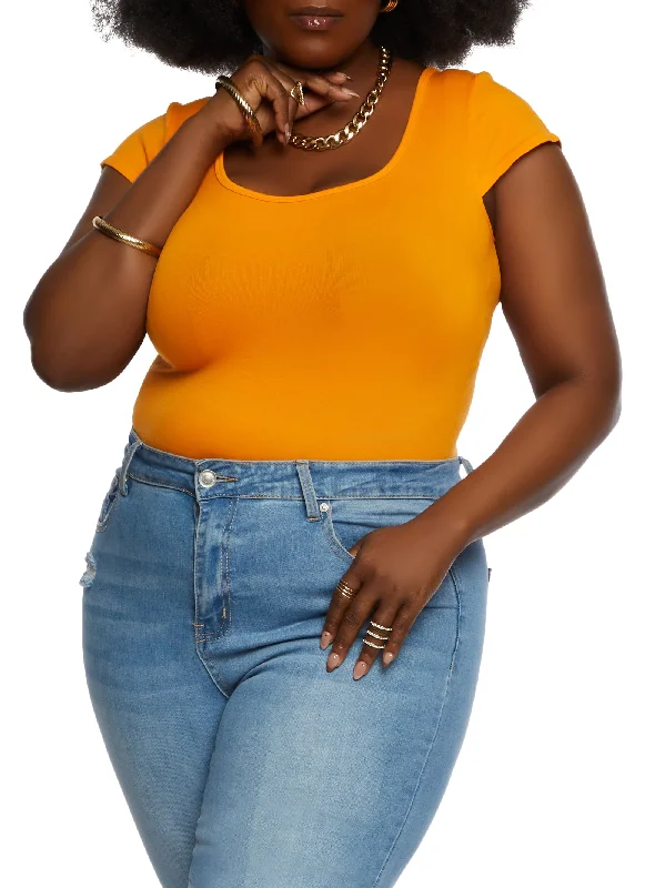 Plus Size Crew Neck Cross Back Bodysuit