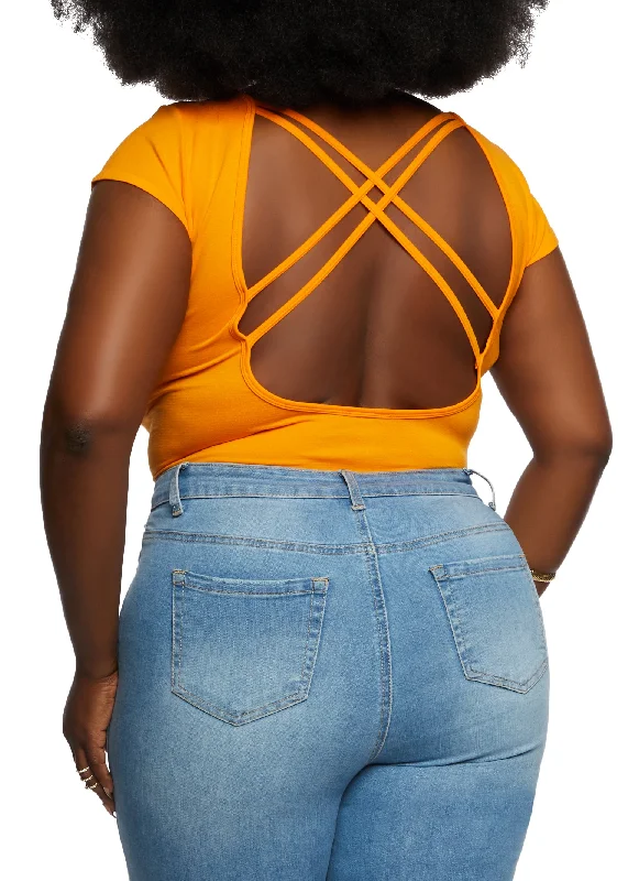 Plus Size Crew Neck Cross Back Bodysuit