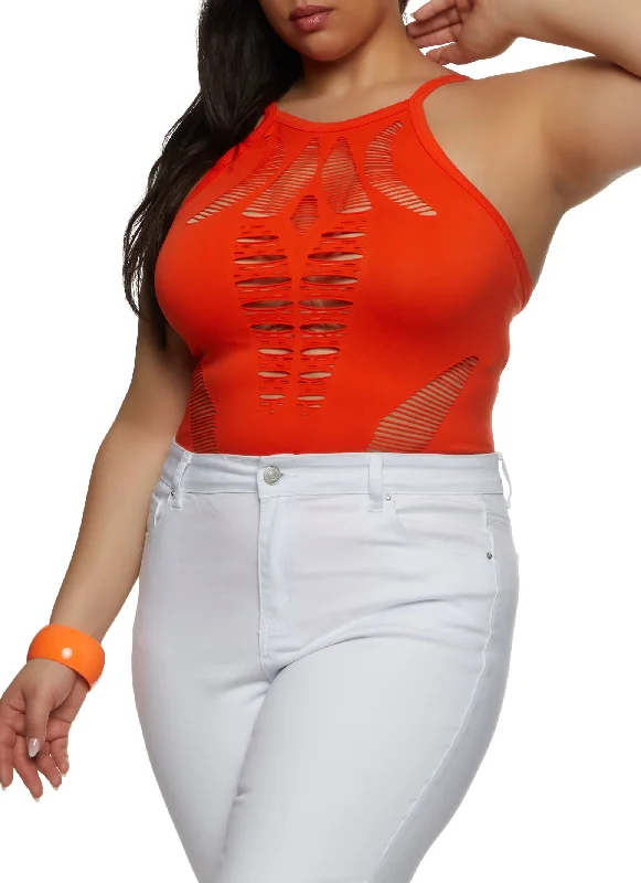 Plus Size Laser Cut Seamless Bodysuit